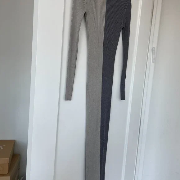 Staud Shoko Colorblock Sweater Dress Heather Grey/Charcoal Ribbed Knit V-neck XS